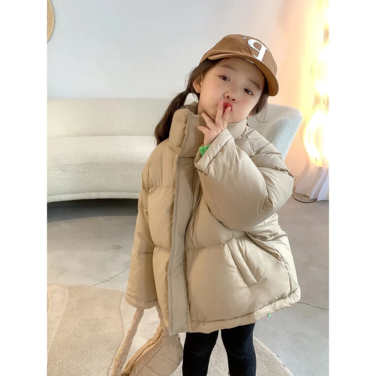 Girls and Toddlers\' Winter Down Cotton Puffer Jackets, Toddler Girls Winter Coats Kids Stand Collar Thick Girls Outwear Overcoat