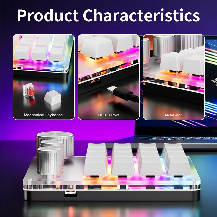 Pemrograman Bluetooth Nirkabel Makro Kustom 16Key 3 Kenop Keyboard 3Mode RGB Copy Paste Gaming Keypad Mekanik Hotswap Macropad