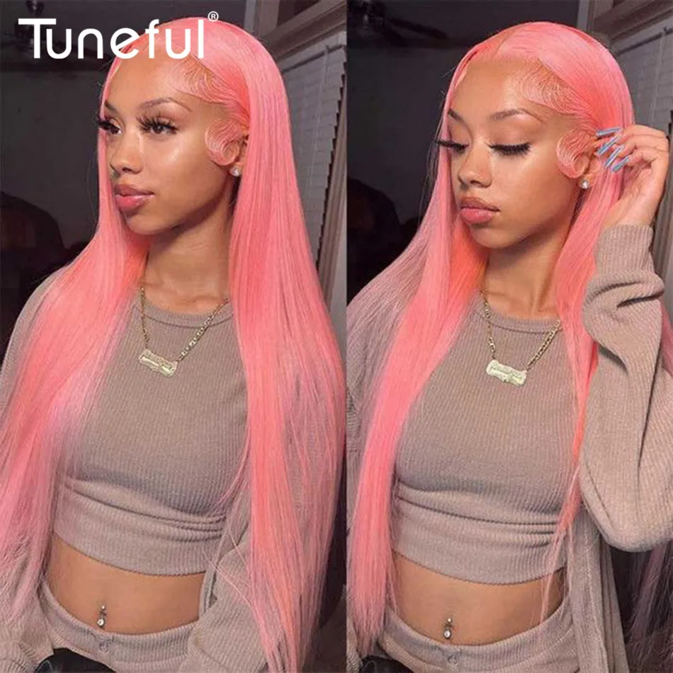 10A Pink Colored Human Hair Wigs 13x6 HD Lace Frontal Human Hair Wigs Tuneful 613 Original Colored Long Straight Lace Front Wigs