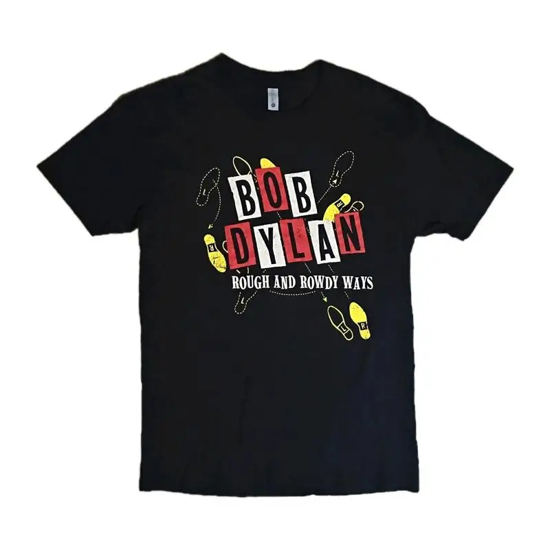 Men's Medium Bob Dylan Black T-shirt Rough And Rowdy Ways Red Yellow Dance Moves