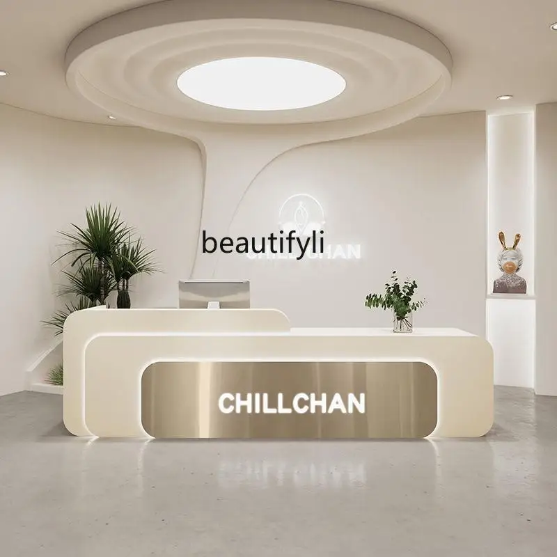 Light luxury beauty salon haircut bar table stainless steel company front desk simple modern clothing store checkout page