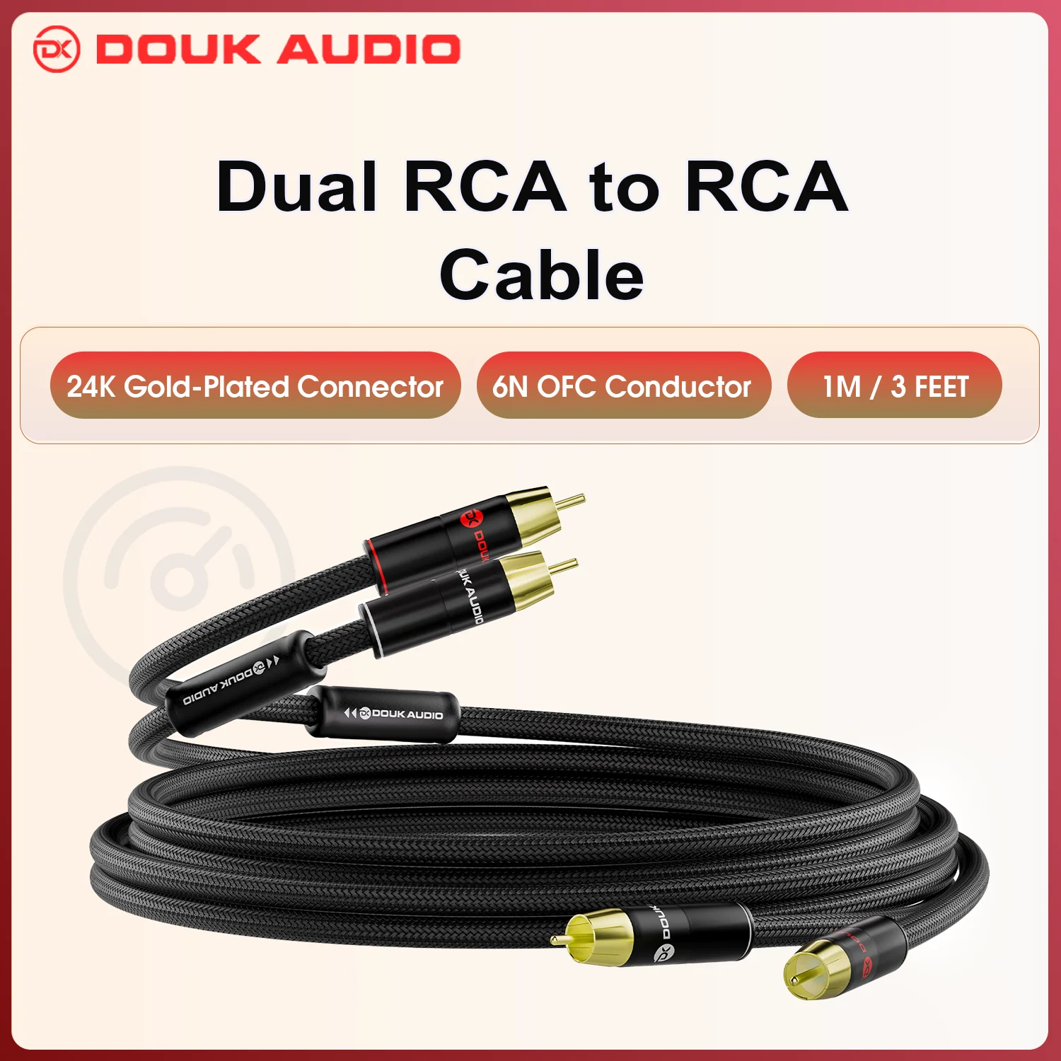 

Douk Audio HIFI Dual RCA to RCA Cable Shielded Audio Stereo Cable 24K Gold Plated Plug 6N OFC Conductor 3Ft/1M