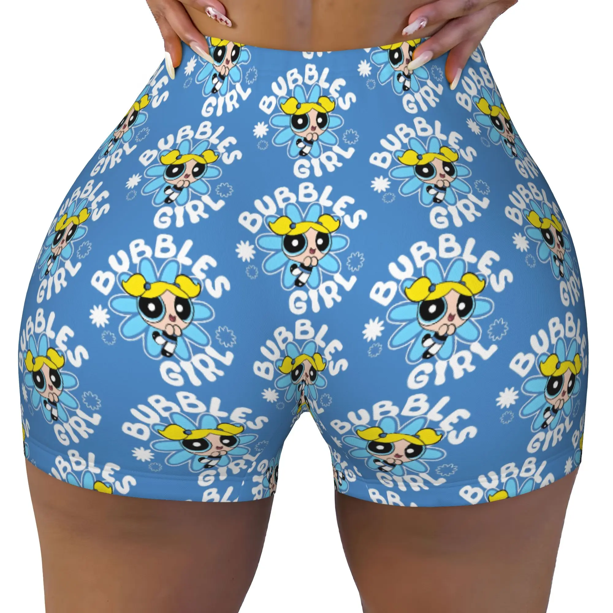 Custom Poweres Anime Puffes Volleyball Biker Workout Shorts for Women Buttercup Blossom Bunny Athletic Gym Yoga Shorts