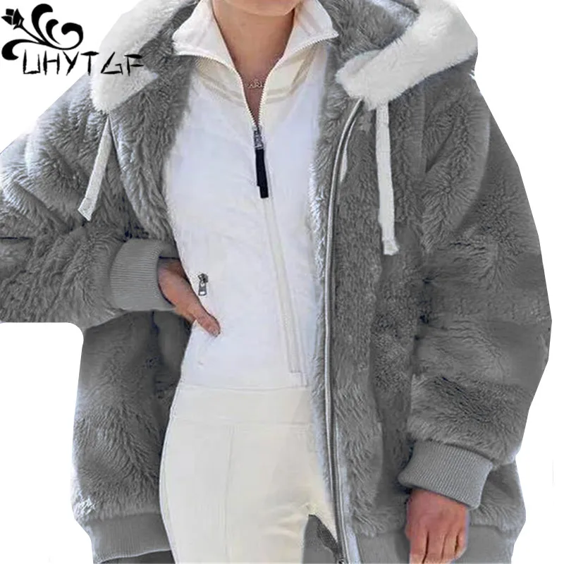 

UHYTGF Hoodie With Zipper Jacket Women's 2023 Plush Autumn Winter Coat Female Korean Loose 5XL Large Size Outewear Ladies 2738