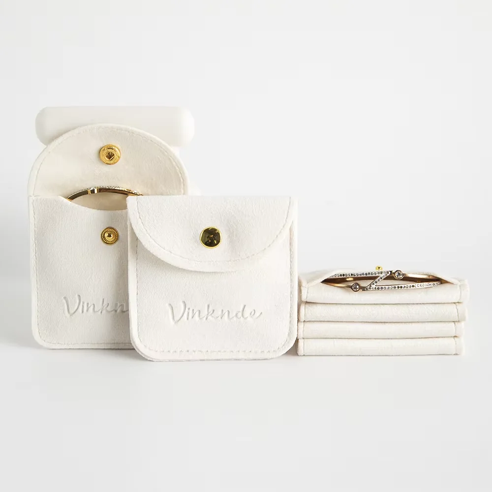 50Pcs Personalized Logo Soft Velvet Snap Button Bag  Jewellery Packaging Wedding Ring Earring Necklace Organizer Gift Display