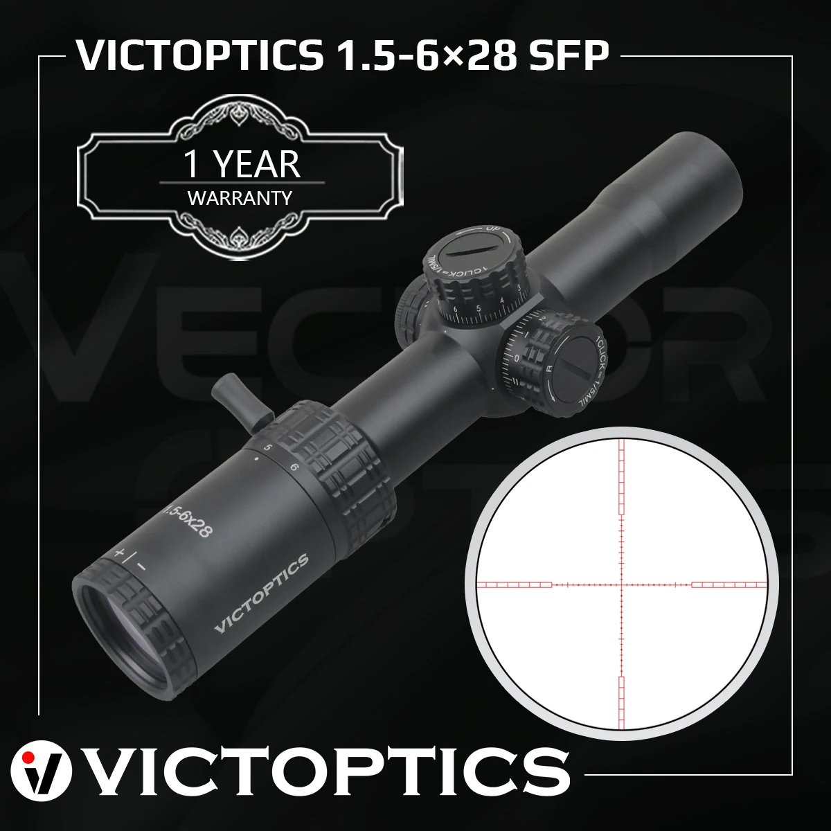 Victoptics 1.5-6X28 SFP Hunting Riflescope 30mm Tube 5 levels red & green Illumination IPX4