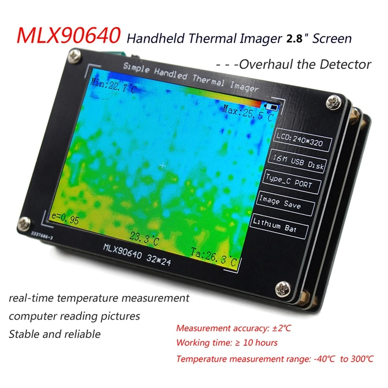 Capteurs infrarouges multifonctionnels légers, équipement thermique, MLX90640, 2.8 pouces, LCT