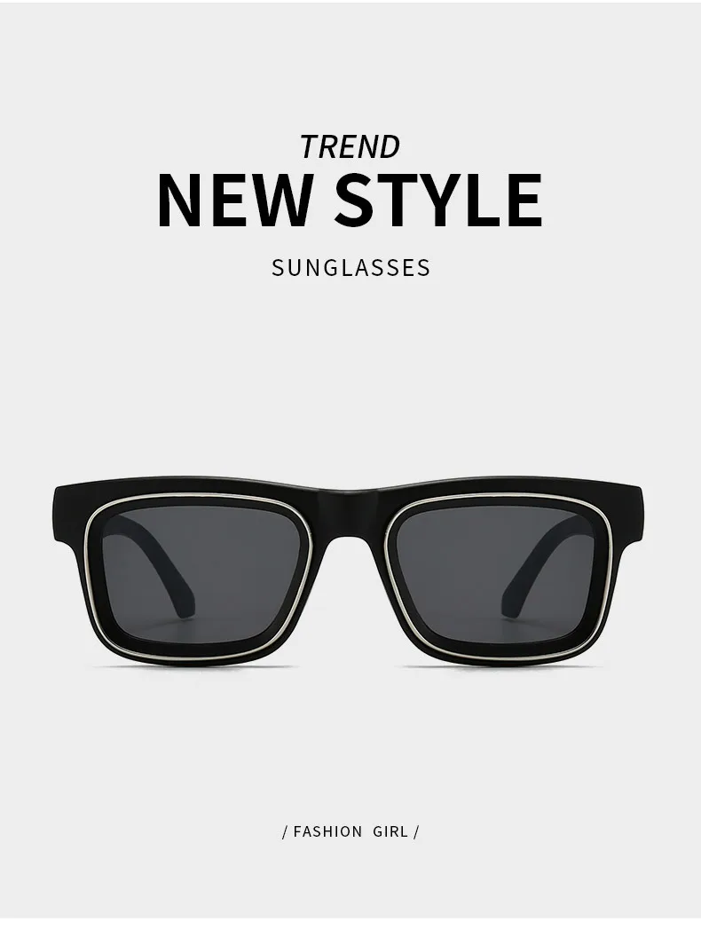 Neue Vintage Quadratische Sonnenbrille für Damen und Herren Marken-Rechteck-Sonnenbrille Ovale Brillen für Männer und Frauen – Detail 2