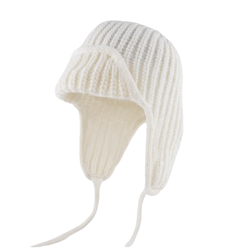 

Casual Korean Style Knitted Flying Cap Ear Protection Cold Proof Woolen Crochet Cap Thicken Solid Color Knitted Woolen Hat Girls