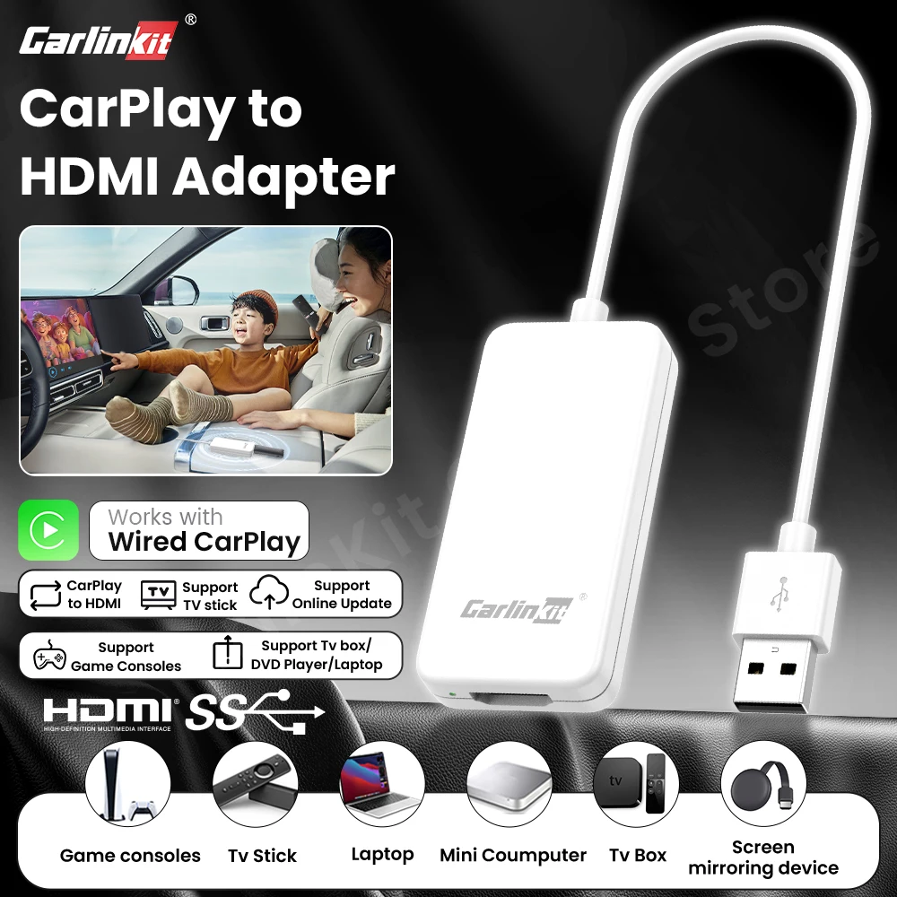 CarlinKit Car TV Adapter HD Video Converter Digital Video Input Play Games PS5 PC Car Accessories for OEM Wired CarPlay TV Stick