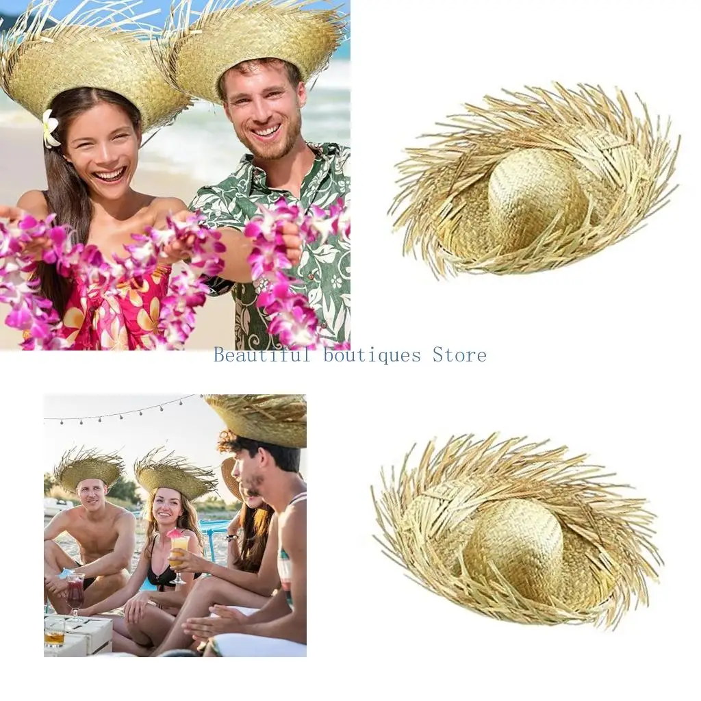 U4LF Sombrero Pava Sombrero Paja Elegante Sombrero Decorado Ancha para Mujer Fiesta Playa Paja Gorros