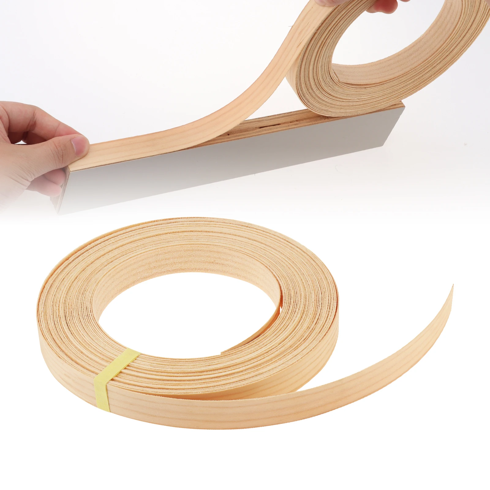 3/4 inch x 50 feet Pre Glued Wood Strip Pine Edge Banding for Cabinet / Table / Door , DIY Furniture Restoration Wood Grain Tape