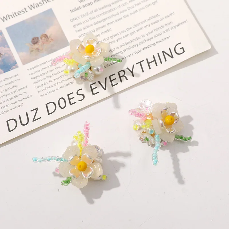 1 Piece Pearl Lily of the Valley Flower Shoe Charms For Clogs Handmade Beaded Woven Soft Elegant DIY Premium Lightweight Sparkly