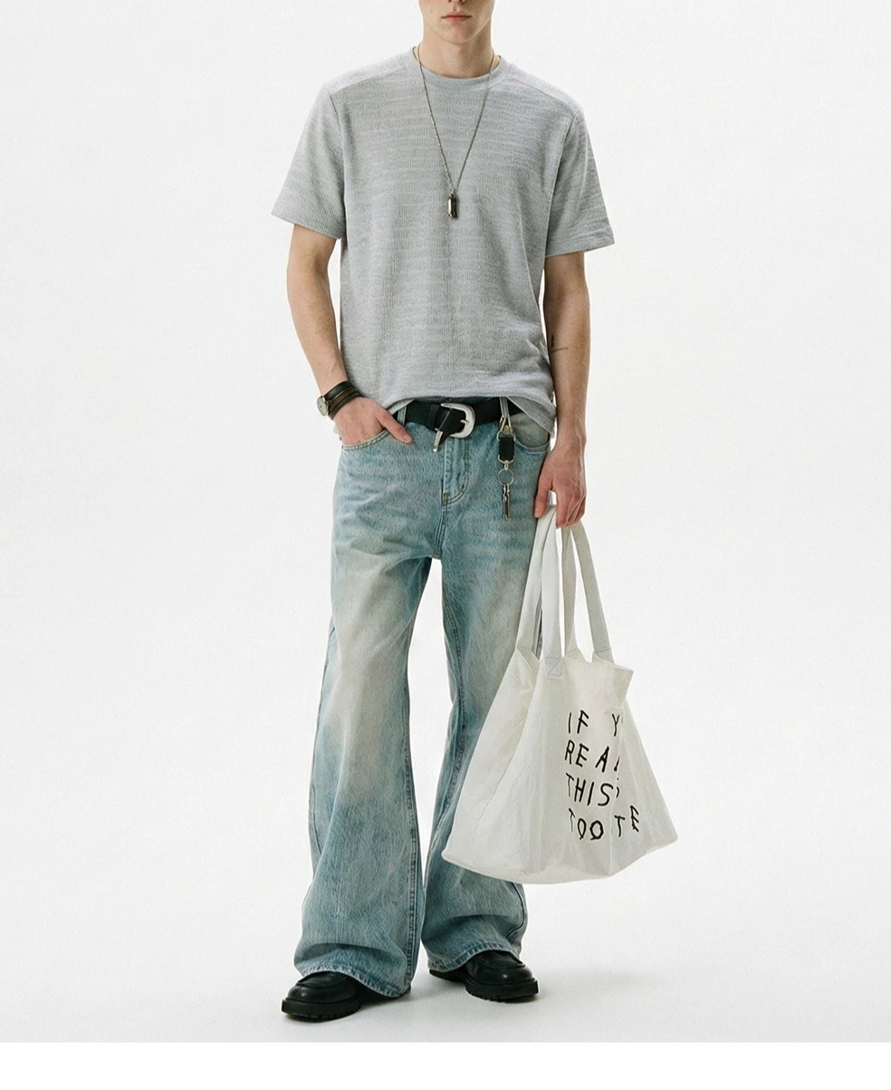 2026 Summer Men's Texture Blended Jacquard Slim-fit Solid Color Crew Neck Knitted Short Sleeve T-Shirt