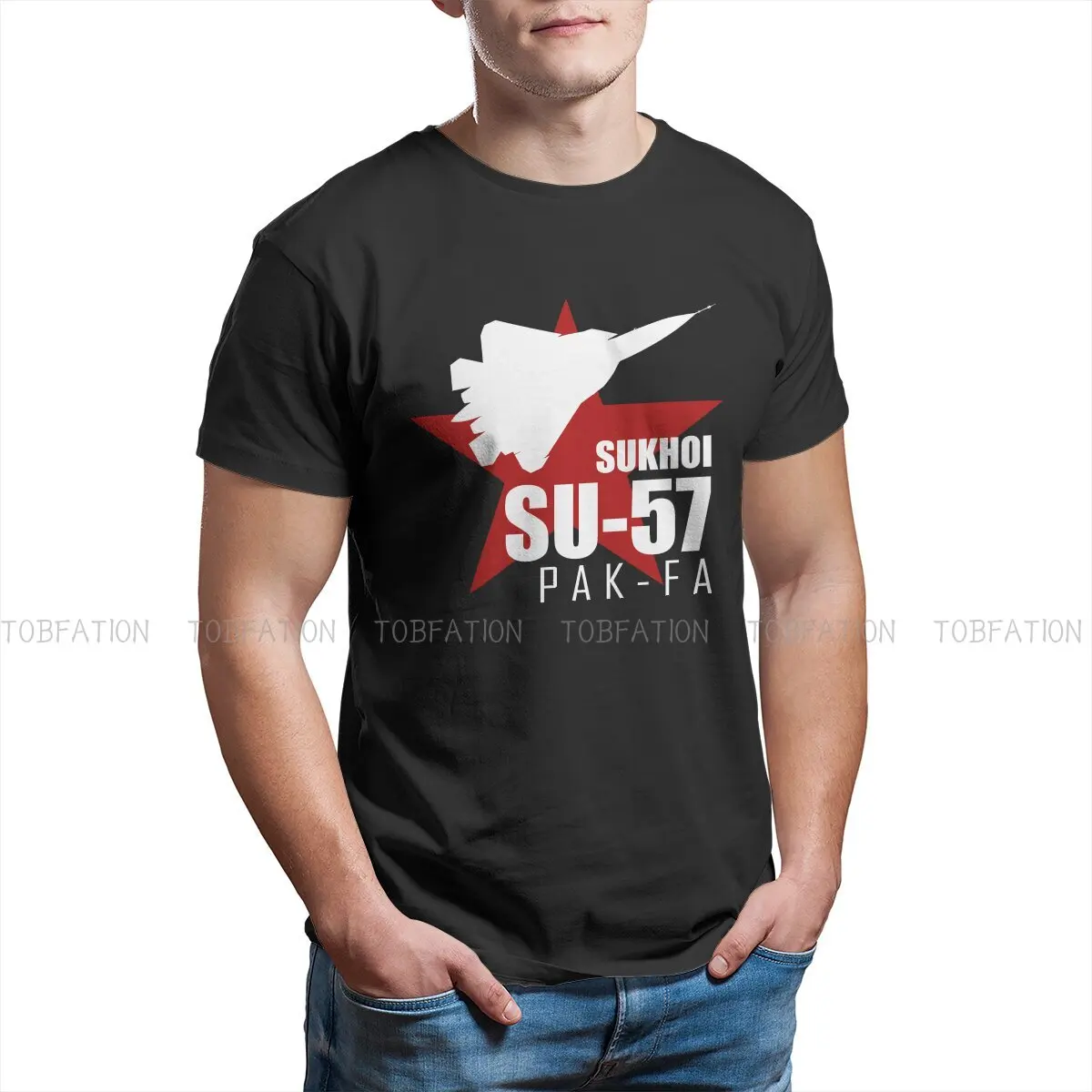 Sukhoi Su-57  Fashion TShirts Russian USSR CCCP Men Style Pure Cotton Streetwear T Shirt O Neck Oversized