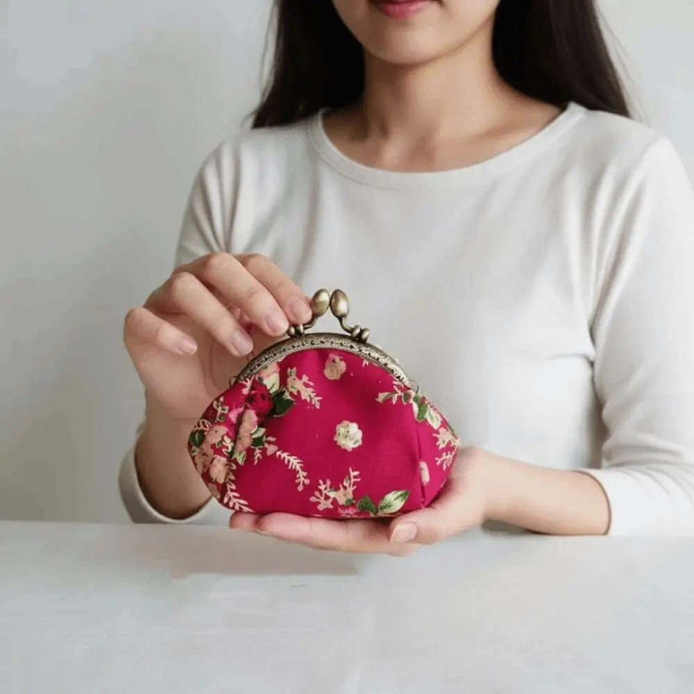 Anti-lost Kiss Lock Coin Purse Thickened Portable Canvas Mini Pouch Polyester Chinese Style Printed Small Pocket Girls