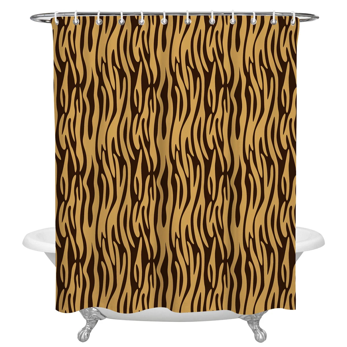 Leopard Tiger Ripple Brown Waterproof Bathroom Decoration Shower Curtain With Hook Printed Bathtub Curtains Bathroom Accessories