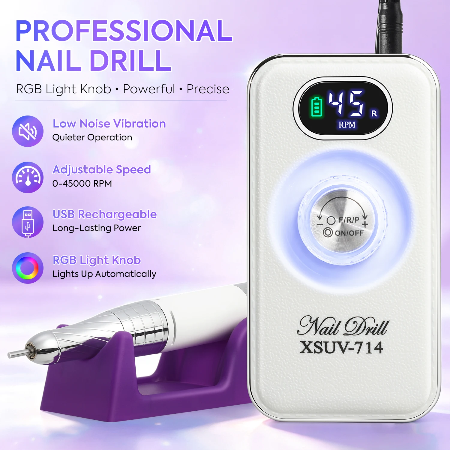 45000RPM Nail Drill Machine Rechargeable Electric Nail File With LCD Display Button Battery Level Display For Nail Supplies