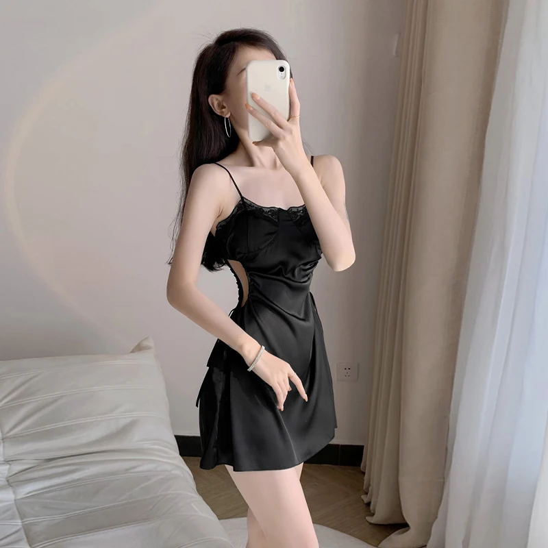 Lace Nightgown Sexy Women Sleepwear Summer Cut-out Suspender Nightdress