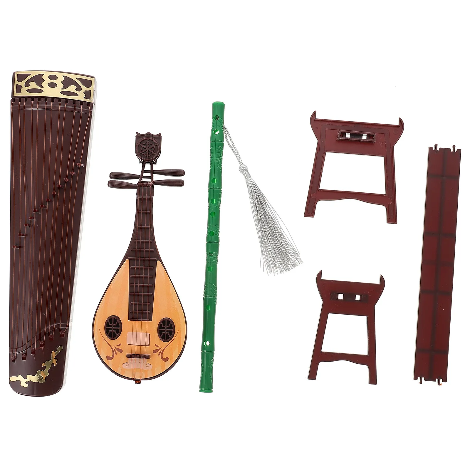 

1Set Miniature Chinese Musical Instruments Set Pipa Guzheng High-Quality Plastic Dollhouse Decor Mini Adornment Desktop
