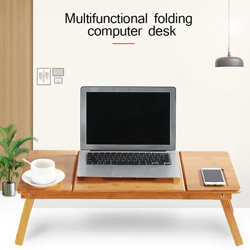 Adjustable Bamboo Laptop Desk/Stand (with Fan) – Suitable for Dorms, Bedside Use, and Office Reading