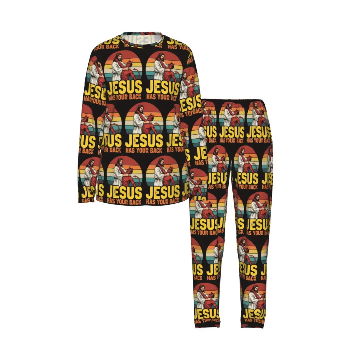 Jesus Has Your Back Jiu Jitsu Christian Round Neck Long Sleeves Nightdress for Sleeping Sleepshirts Women Soft Pajama Long Pants