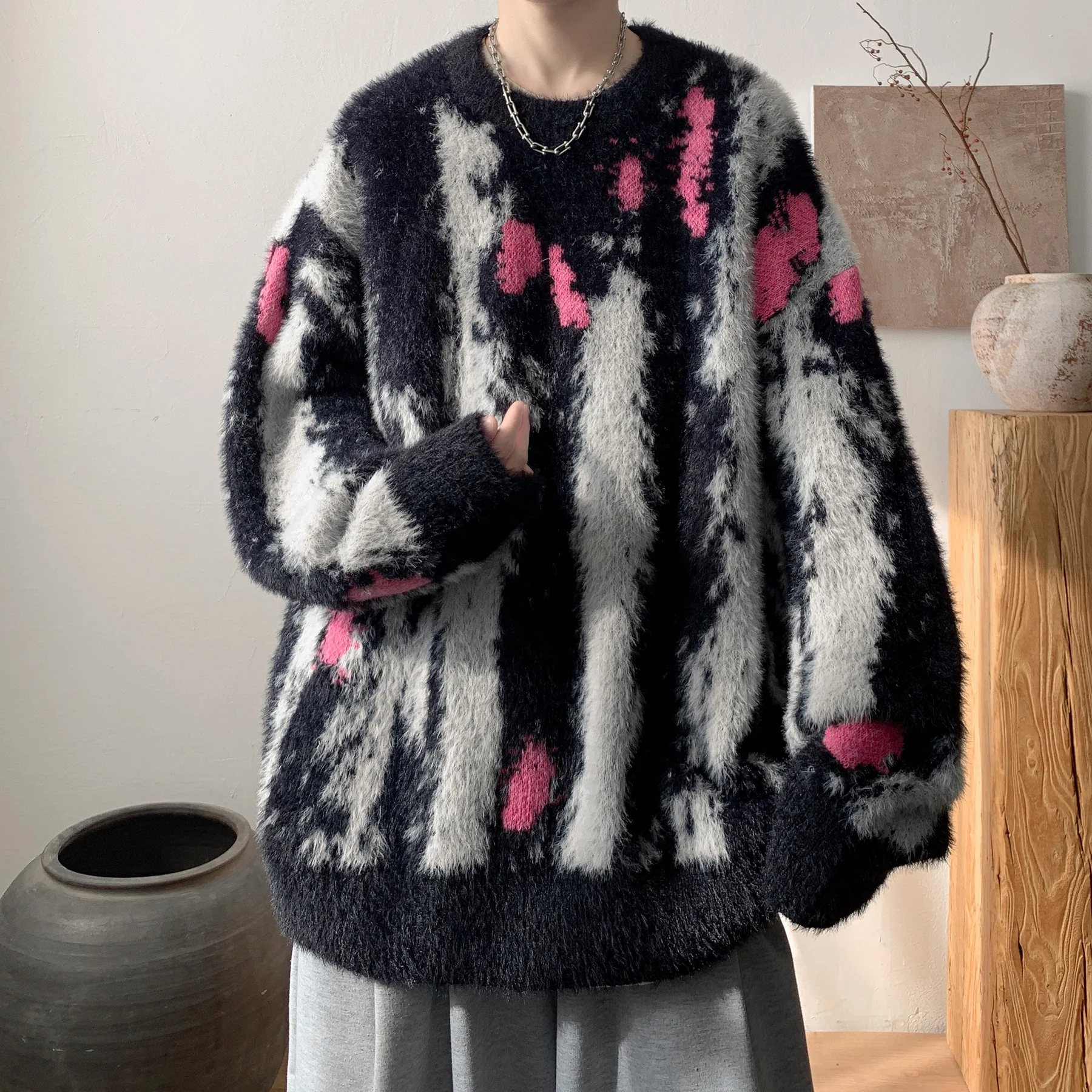 

Трикотаж с принтом тай-дай, мужская свободная внутренняя одежда, повседневная одежда, американский бренд, осень-зима, новая мода, длинное волокно из полиэстера...