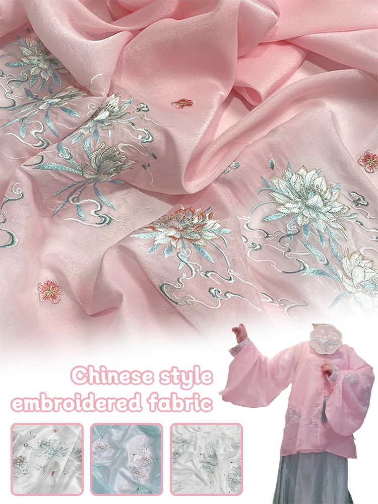 中国刺繍オーガンザシフォン生地 100X150Cm 古代スタイルプリントデザイナー生地 Diy 韓服シャツ人形服 Ne