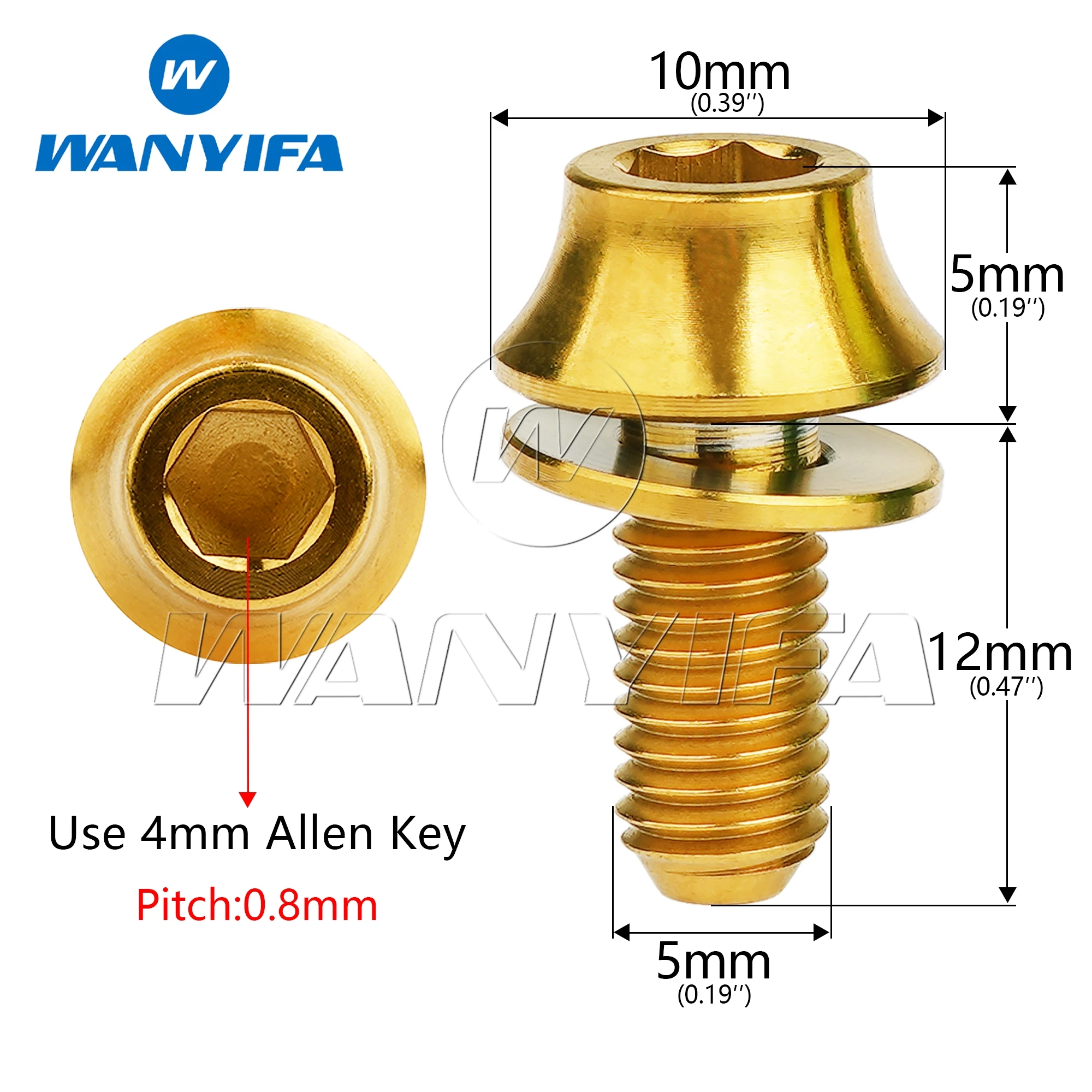 Wanyifa Titanium Bolt M5x12mm with Washers Bike Bottle Holder Screw Bicycle Water Bottle Cage Bolts