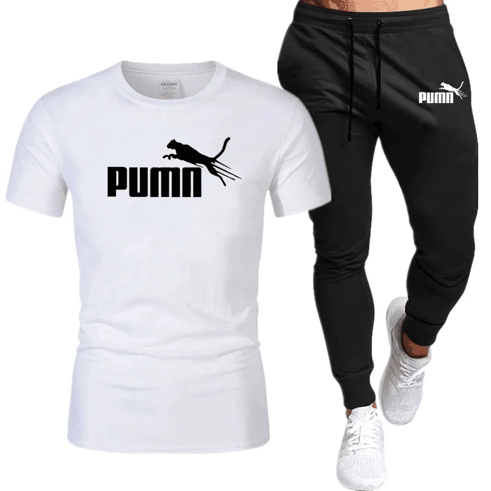 Men\'s Luxurious Short Sleeved Sportswear Set, Cotton T-shirt and Sports Pants, Fitness Wear, Printed T-shirt, Summer, 2 Pieces