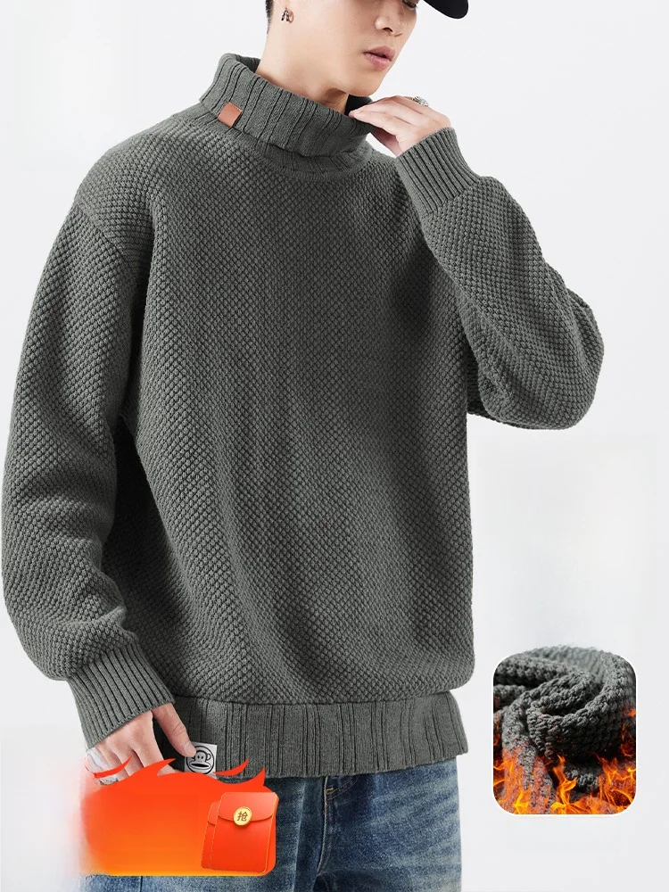 

Loose Fit High Ne Knitted Sweater for Men Monkey Brand Trendy Autumn Winter Overhead Sle Cotton Polyester Blend