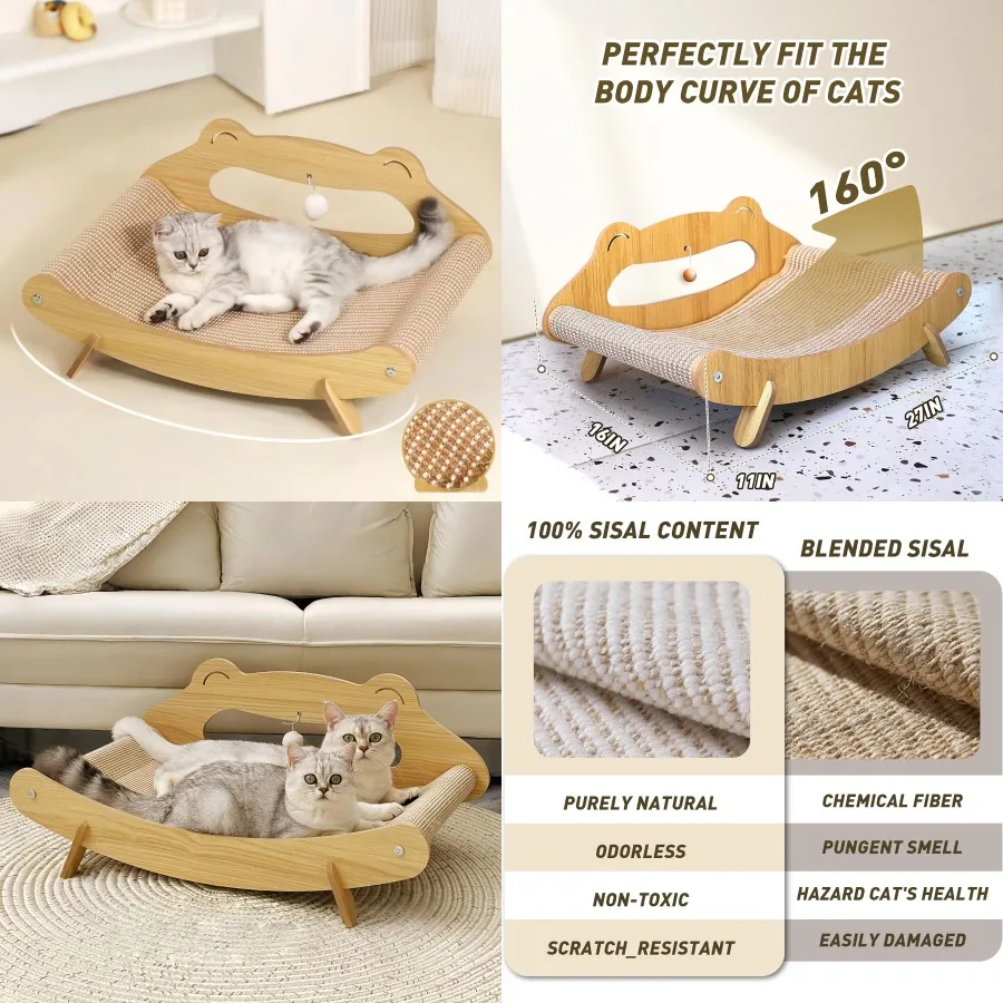 

Extra Large Cat Scratcher Bed Lounge for Indoor Cats Sisal Scratch Pad Cat Lounger Couch Chair Kitten Kitty Play Hammock Feline