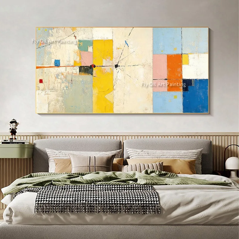 Simple Handpainted Beige Purple New Home Wall Decor Items Large Yellow Blue Patternings Canvas Oil Painting For Living Room As G