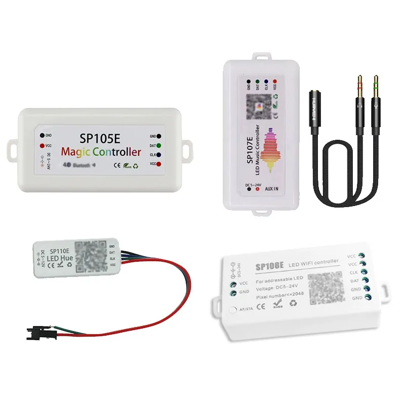 SP105E SP107E SP108E SP110E BT WiFi LED Strip Controller, WS2811 Smart Music Sync RGB Color Changing Dimmer RGB LED Strip Dimmer