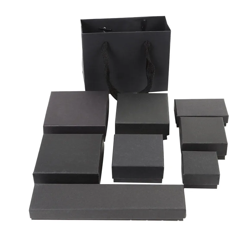 

Индивидуальный Логотип, персонализированный черный ювелирный браслет, кольцо, ожерелье, коробка, оптовая продажа, маленькая Подарочная коробка, лазерная гравировка логотипа