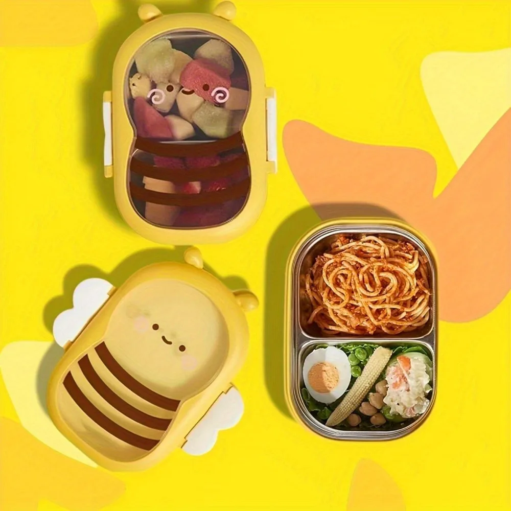Cute Bee Bento Box, Food Grade 304 Stainless Steel 2-Compartment Lunch Box, Bee Themed Container, Lightweight School Supplies for School, Office & Picnic, Back to School Gift