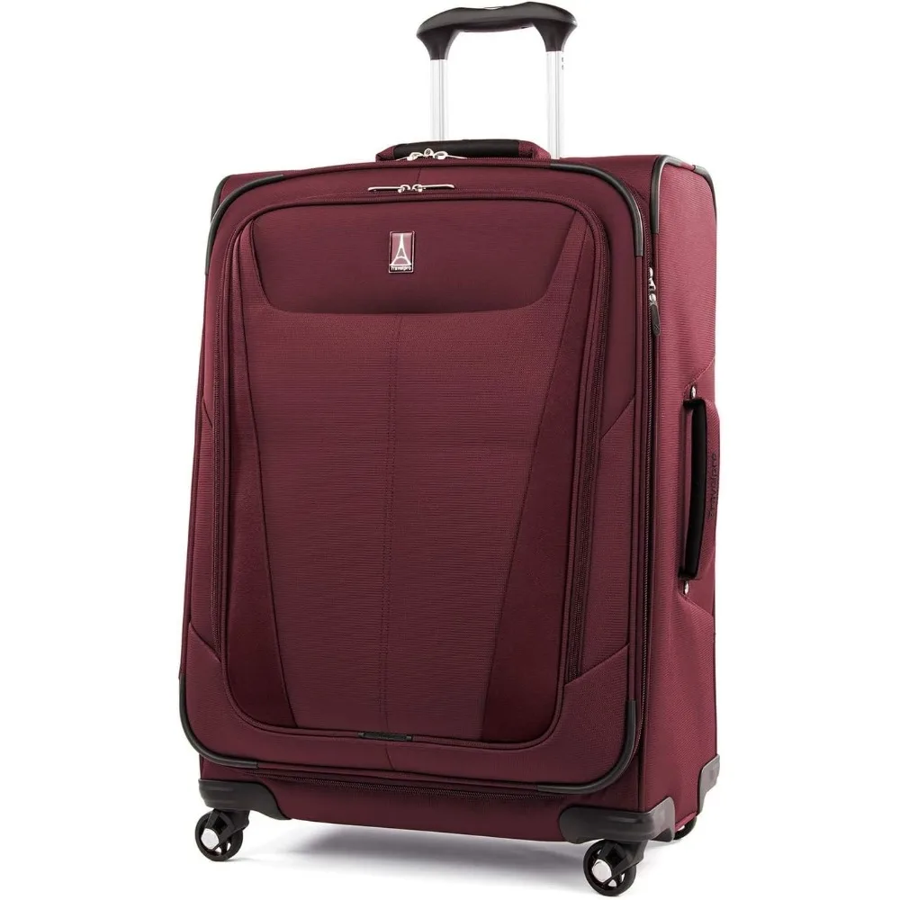 Juego de maletas ligeras expandibles de 4 ruedas, hombres y mujeres, color burdeos, equipaje suave para viajes