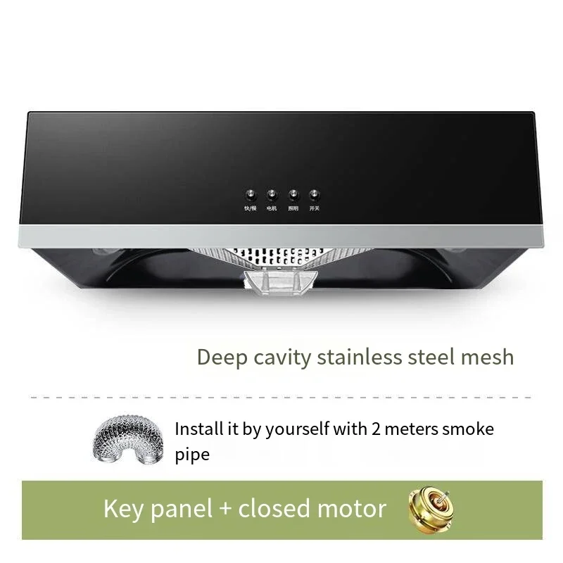 180W Home Kitchen Range Hood Tempered Glass Large Suction Range Hood Top Suction Automatic Cleaning Range Hood