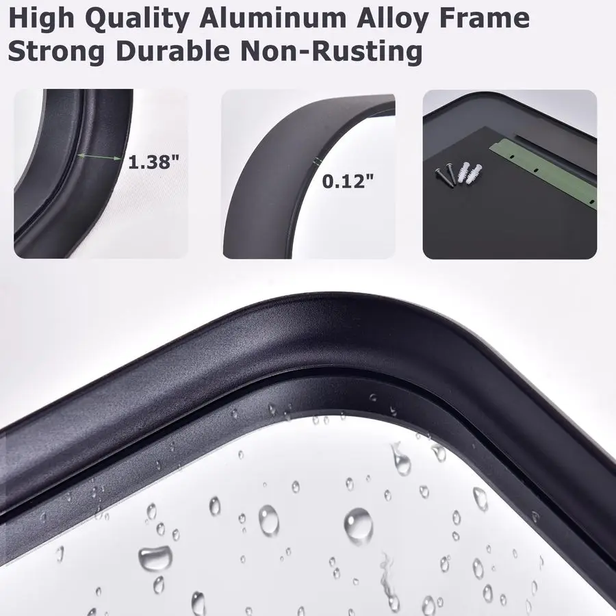 Inch Black Bathroom Mirror Modern Black Rectangle Mirror for Wall with Rounded Corners, Bathroom Mirrors for Vanity, Aluminum Al