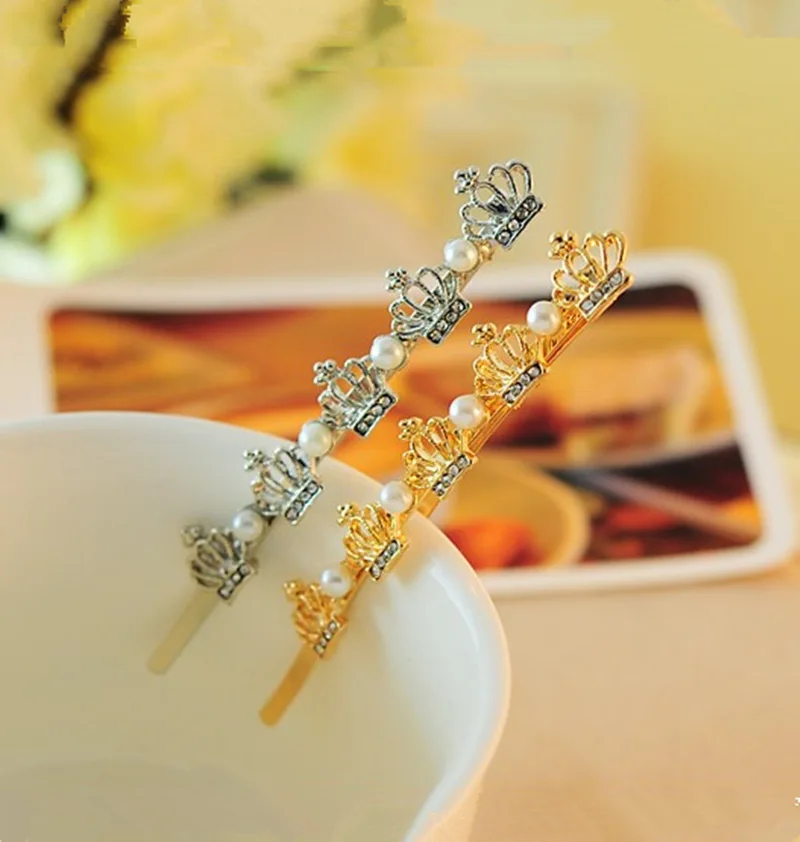 The New Crown Word Folder Clip Korean Jewelry Pearl Hairpin Crystal Side Clip Hair Accessories