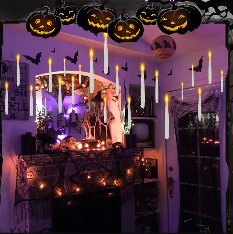 10-24 Pack Battery Operated Flameless Floating Candles Bougies Flottantes, Magic Wand Remote LED Flickering Hanging Candles Hall