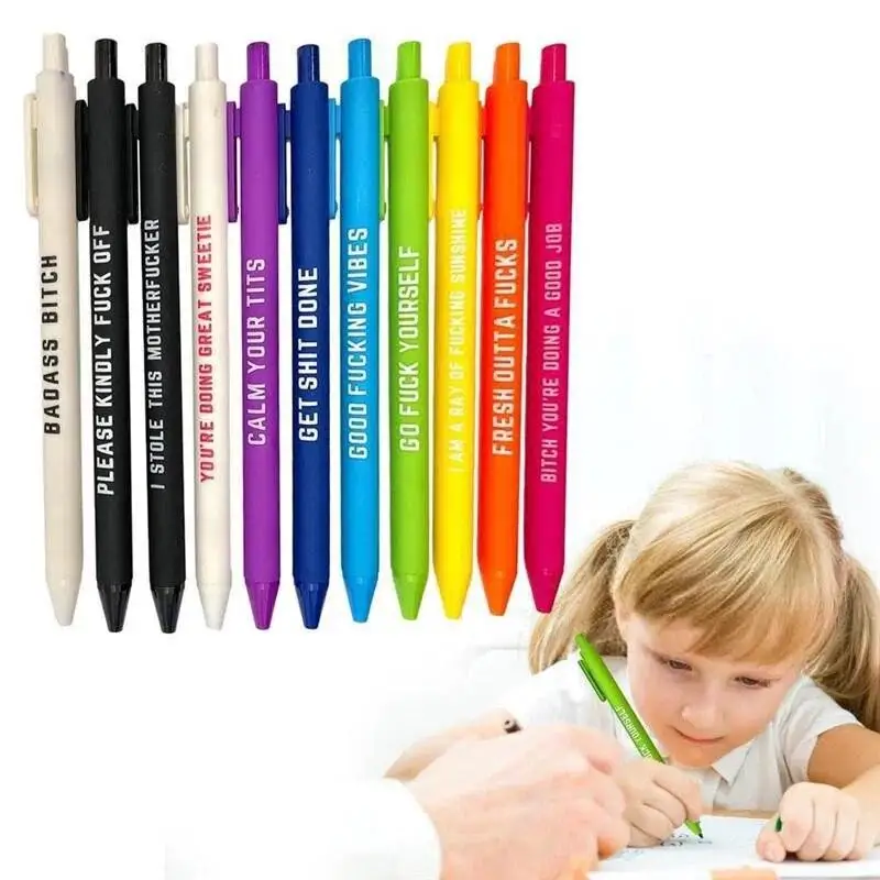 Fun Ballpoint Pen 11, Text Color Candy Color Frosted Shell Pressure Neutral Pen, for School, Office, Etc