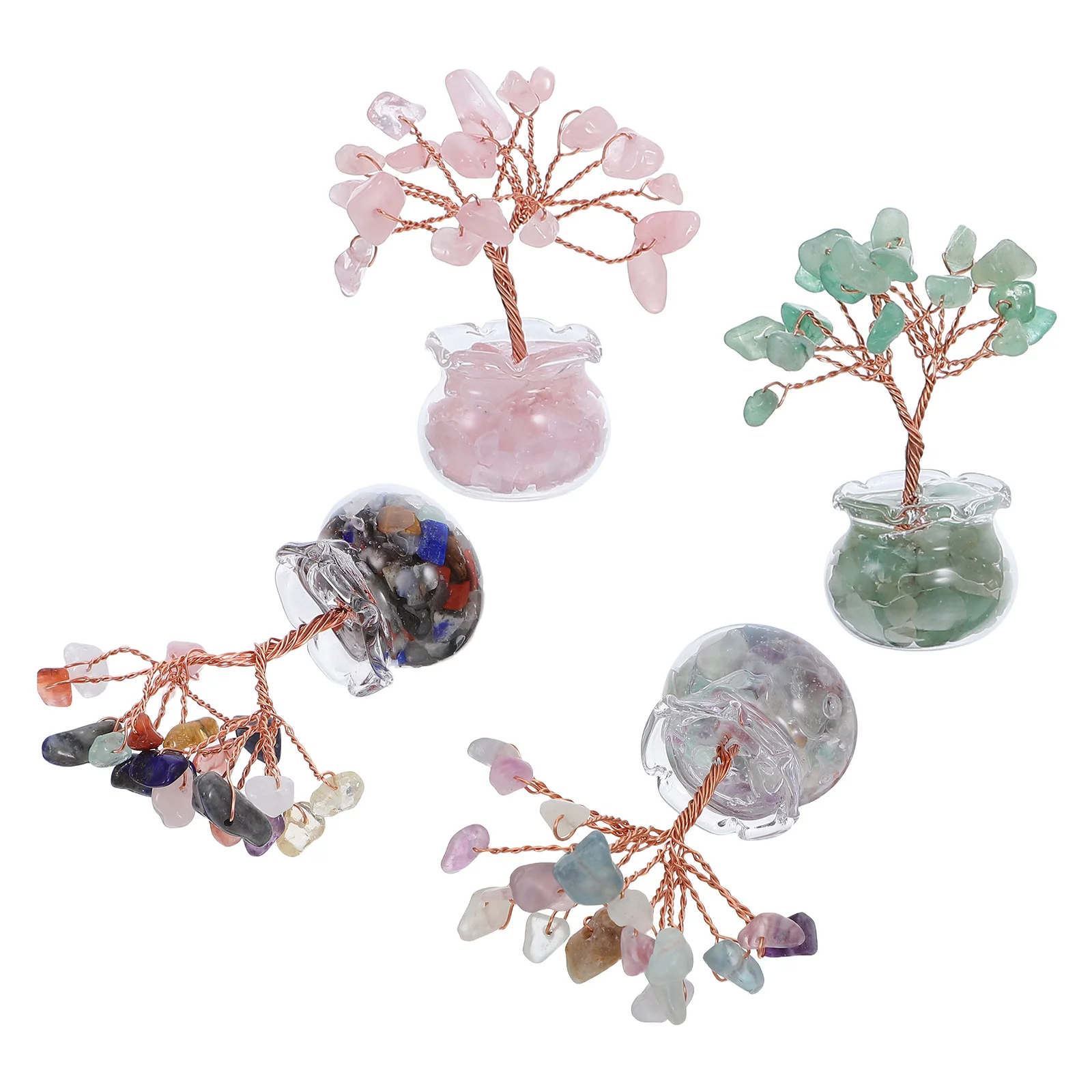 

4Pcs Mini Crystal Money Tree Bonsai Crystal Stones Desk Decoration Wealth Tree Desktop Ornament Home Office Charm