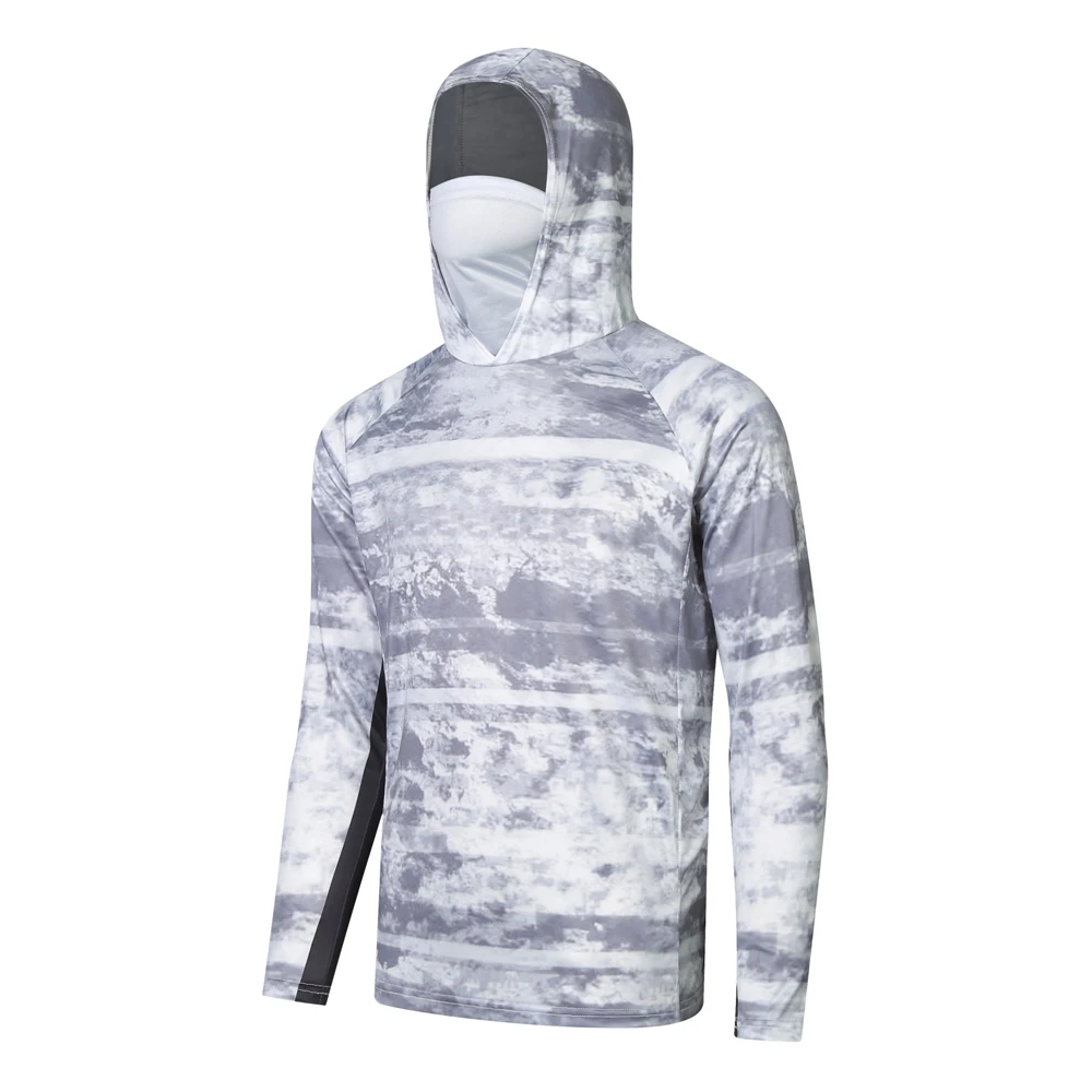 Men Camo Fishing Hoodie with Face Mask UPF50+Sun Protection Long Sleeve Shirt Quick Dry Breathable Outdoor Hiking Cycling Tops