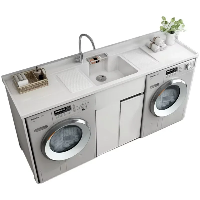 Space Aluminum Modern Balcony Combination Laundry Cabinet Double Washing Machine Cabinet Dryer