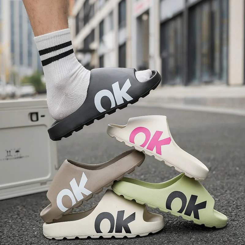 

Забавные тапочки EVA для мужчин и женщин, летние, с толстой подошвой, мягкие, уютные, нескользящие, для дома и улицы, мультяшные сандалии, легкие