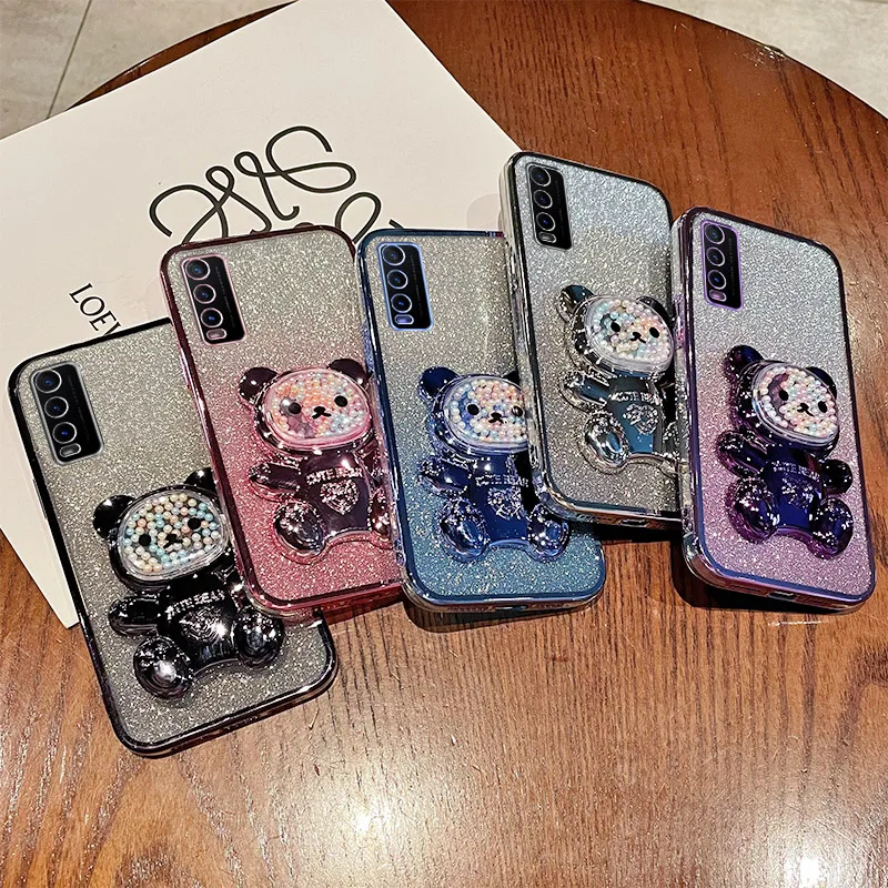 For Vivo Y20i Case Silicone Bling Electroplated TPU For VIVO Y20t  VIVO Y20s G V2027 V2032 V2038 V2129 Back Cover Bear Stand