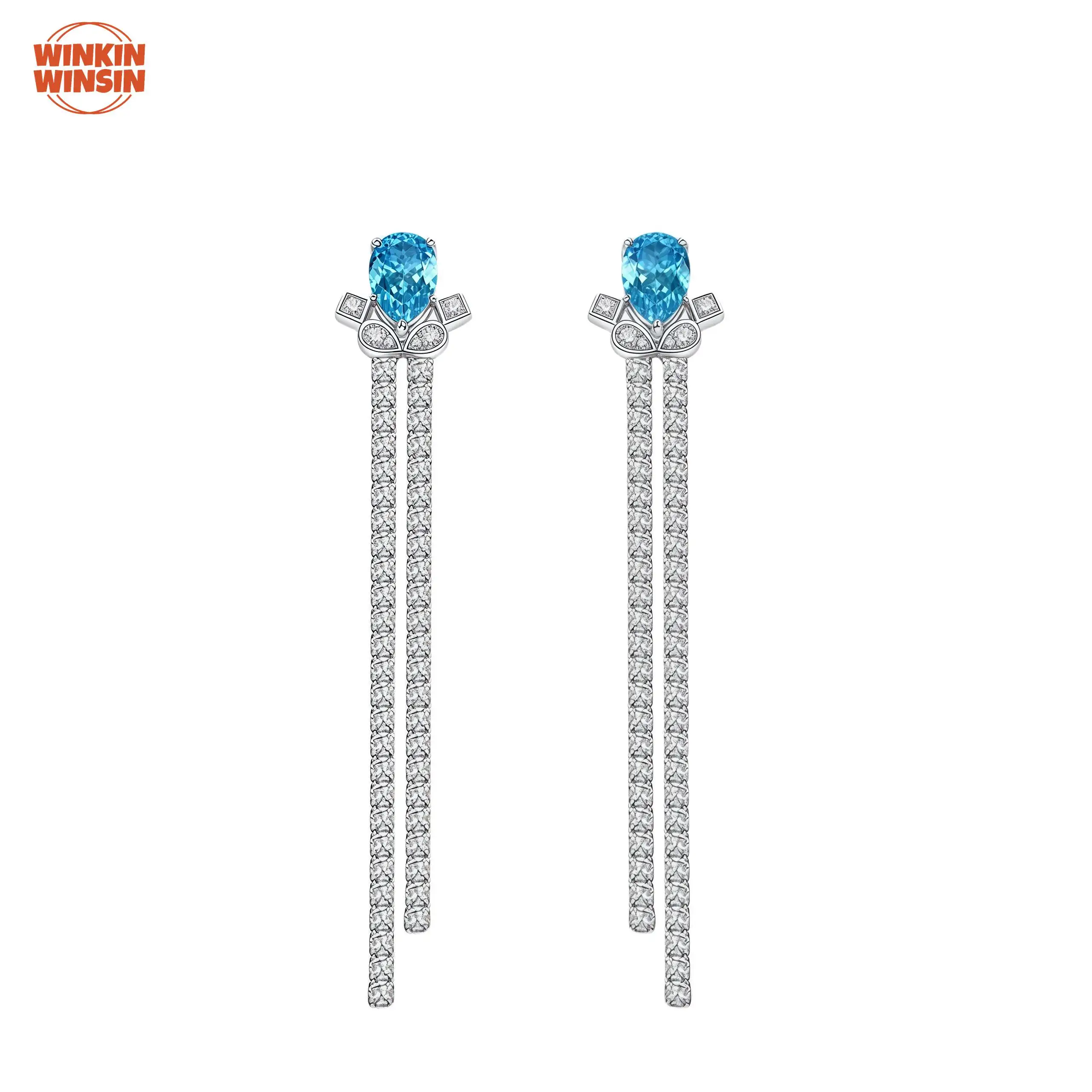 

Winkin Winsin 925 Sterling Silver 1.5ct Water Drop Lab Grown Gemstones High Carbon Diamond Earrings For Women Long Style