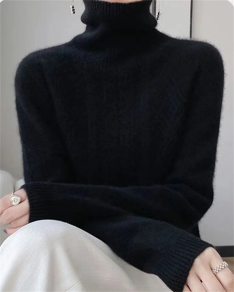 100% laine mérinos cachemire pull femmes tricoté pull col roulé à manches longues pulls automne hiver vêtements chaud pull hauts