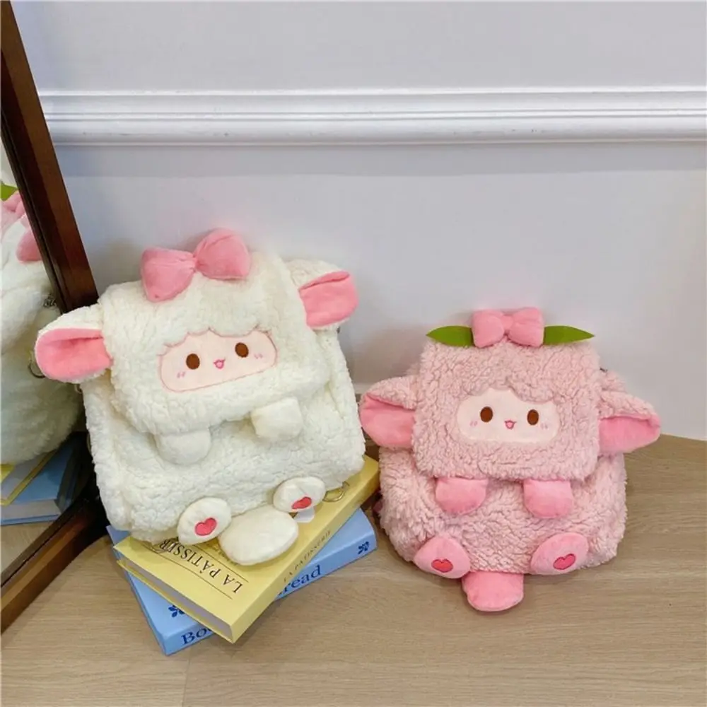 

Модная пушистая милая сумка с овечкой и бантом, мягкий плюшевый рюкзак с овечкой, креативный кавайный уличный рюкзак